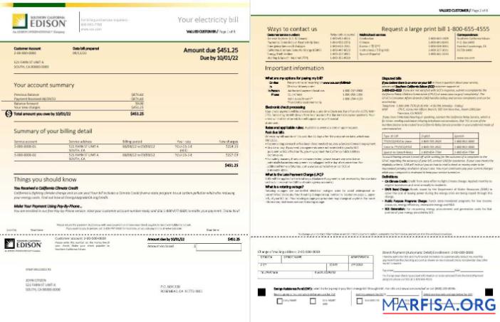Realistic USA Southern California EDISON utility bill, Word and PDF template, 8 pages 1 2